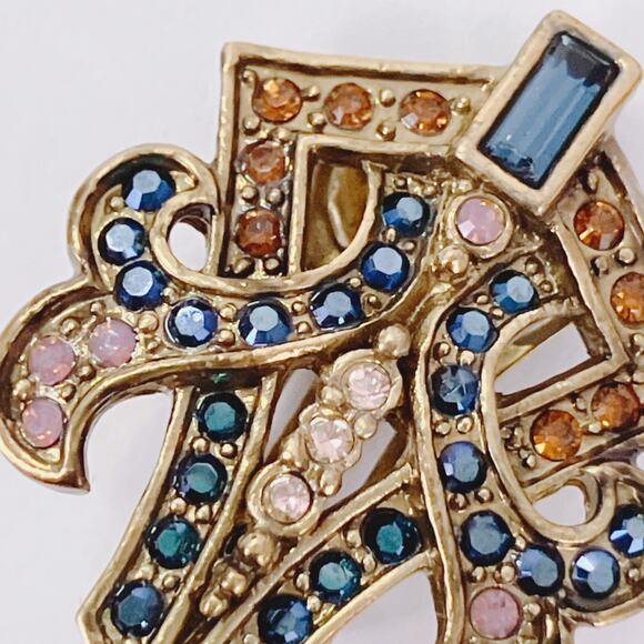 Signed Heidi Daus Gold Tone Crystal Pearl Drop Clip On Earrings VTG Swarovski? - Picture 4 of 17